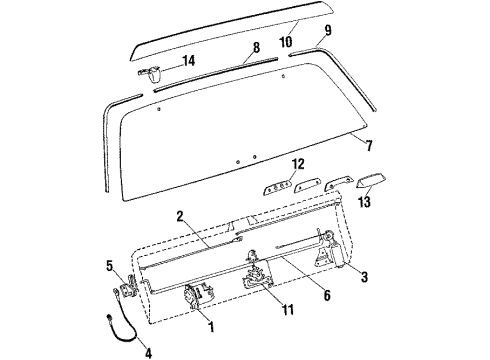 1988 Oldsmobile Cutlass Cruiser Tail Gate Glass & Hardware Molding, Lift Gate Window Lower Reveal Diagram for 20101347