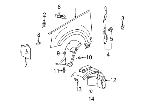 2005 Cadillac SRX Fender & Components Liner, Front Wheelhouse Front Diagram for 15925401
