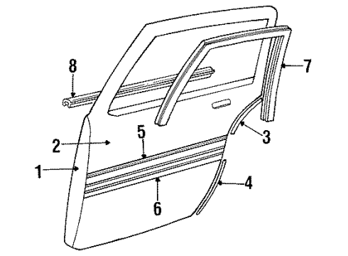 1987 Pontiac Grand Am Rear Door & Components, Exterior Trim S/Strip Asm Rear Door Window Outer At Belt *Bright/Black Diagram for 20448740