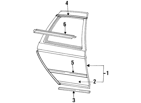 1992 Mercury Sable Rear Door & Components, Exterior Trim Body Side Molding Diagram for F54Y5425532PTM