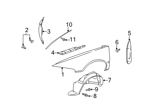 2002 Cadillac Seville Fender & Components Liner Asm-Front Wheelhouse Diagram for 25709816