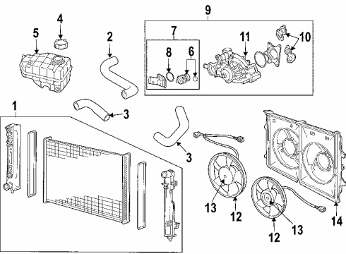 2005 Pontiac GTO Cooling System, Radiator, Water Pump, Cooling Fan Radiator Assembly Diagram for 92147988