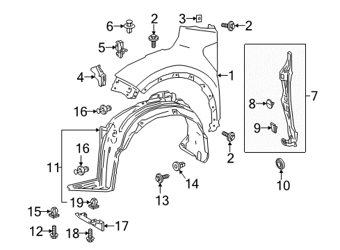2020 Toyota C-HR Fender & Components Upper Seal Diagram for 53155-F4010
