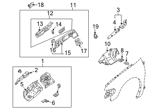 1999 Nissan Quest Structural Components & Rails Engine Mounting Bracket Member, Left Diagram for 75119-7B030