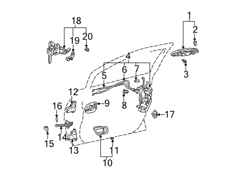 2001 Lexus RX300 Front Door - Lock & Hardware Door Inside Handle Sub-Assembly, Left Diagram for 69206-30150-A1