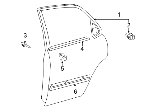 1999 Toyota Camry Exterior Trim - Rear Door Body Side Molding Diagram for 75741-33040-A0