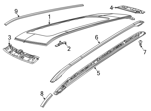 2021 Jeep Compass Roof & Components, Exterior Trim Luggage Rack Diagram for 6XN97DX8AA