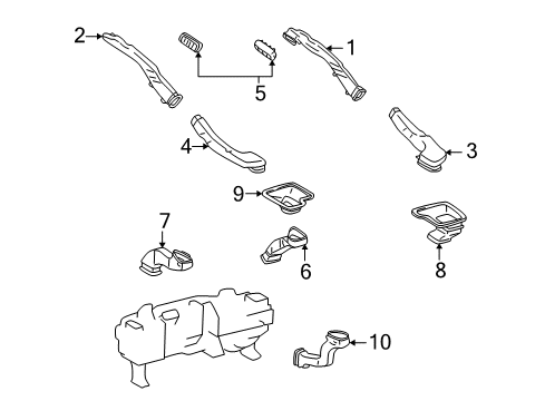 2002 Lexus LS430 Ducts Register, Roof Side Air Outlet Diagram for 62985-50060-A1