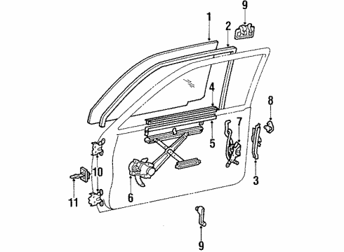 1988 Toyota Tercel Door Glass & Hardware Regulator Sub-Assy, Front Door Window, LH Diagram for 69820-16070