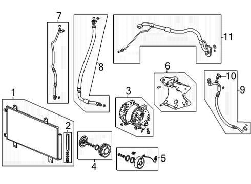 2022 Acura MDX A/C Condenser, Compressor & Lines Condenser Assembly Diagram for 80100-TYA-A11