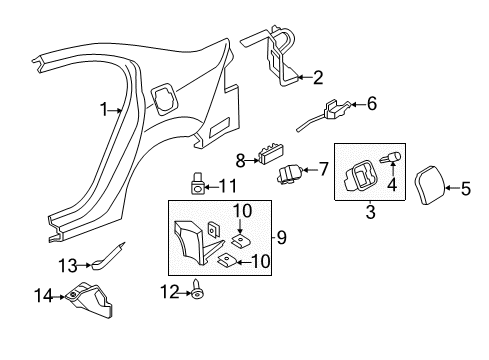 2010 Acura TSX Quarter Panel & Components, Exterior Trim Actuator Assembly, Fuel Lid Diagram for 74700-TL0-G01