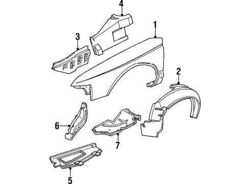 1991 Oldsmobile Cutlass Supreme Fender & Components Shield-Engine Lower Front Splash Diagram for 10130487