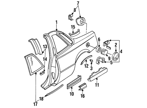 1991 Buick Regal Quarter Panel & Components, Glass, Exterior Trim Pocket-Fuel Tank Filler Diagram for 20564645