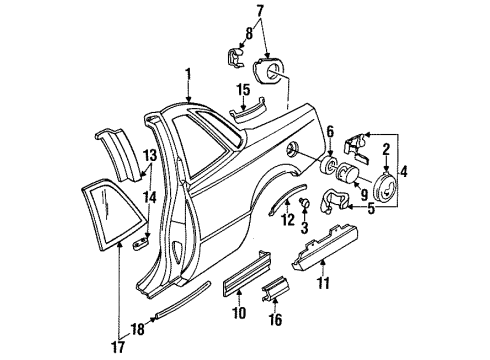 1988 Buick Regal Quarter Panel & Components, Glass, Exterior Trim Molding Kit, Rear Quarter Center Front *Bright/Black Diagram for 12399360