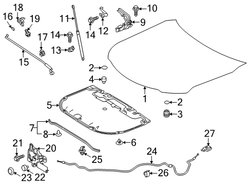 2021 Toyota Camry Hood & Components Support Rod Clip Diagram for 53454-12040