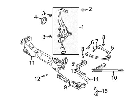 2005 Infiniti G35 Front Suspension, Lower Control Arm, Upper Control Arm, Stabilizer Bar, Suspension Components Spindle-KNUCKLE, RH Diagram for 40014-AL511