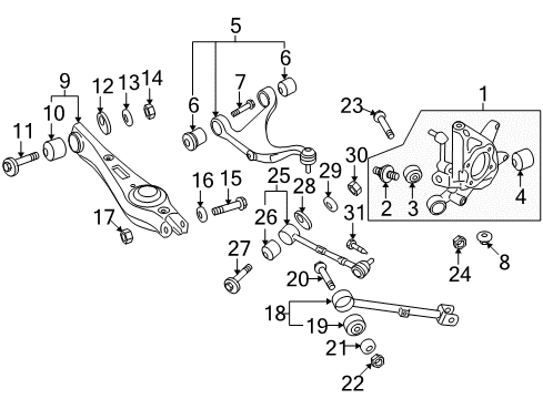 2009 Kia Borrego Rear Suspension Components, Lower Control Arm, Upper Control Arm, Stabilizer Bar Pin Diagram for 14300-03257-K