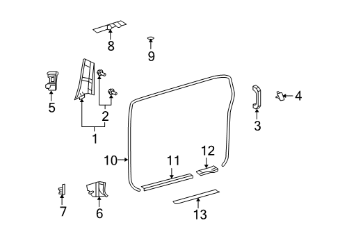 2007 Toyota FJ Cruiser Interior Trim - Pillars, Rocker & Floor Windshield Pillar Trim Diagram for 62212-35090-B0