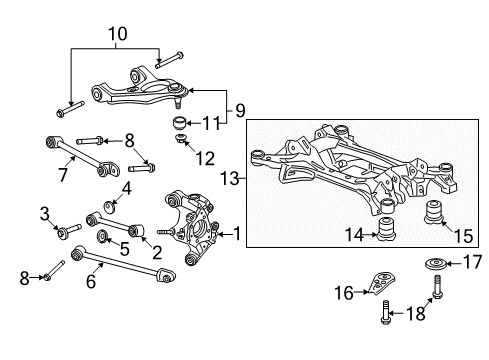 2014 Honda Crosstour Rear Suspension Components, Lower Control Arm, Upper Control Arm, Stabilizer Bar Knuckle, Right Rear Diagram for 52210-TP7-A01