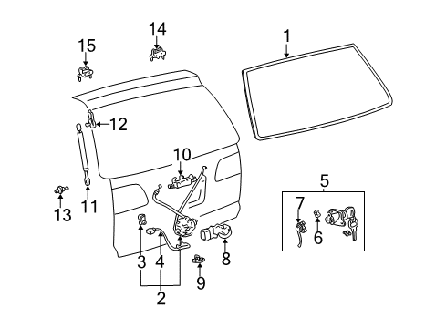 1998 Toyota Sienna Switches Cylinder & Key Set, Back Door Lock Diagram for 69055-45020