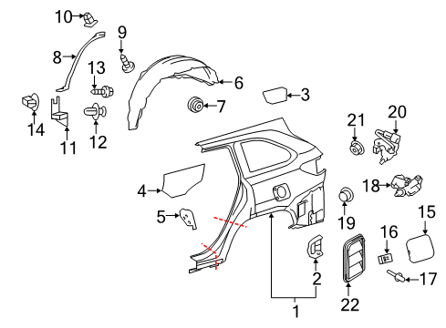 2019 Toyota Highlander Fuel Door Seal Strip Screw Diagram for 90159-40085