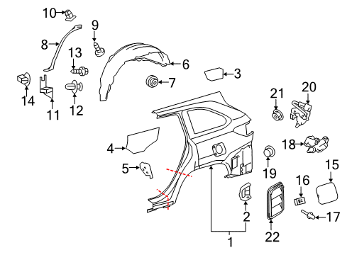 2019 Toyota Highlander Fuel Door Wheelhouse Liner Diagram for 65637-0E040