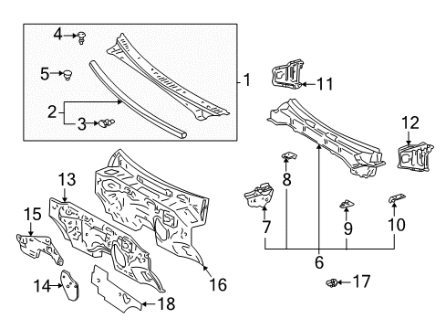 2001 Toyota Tundra Cab Cowl Inner Panel Diagram for 55717-0C020