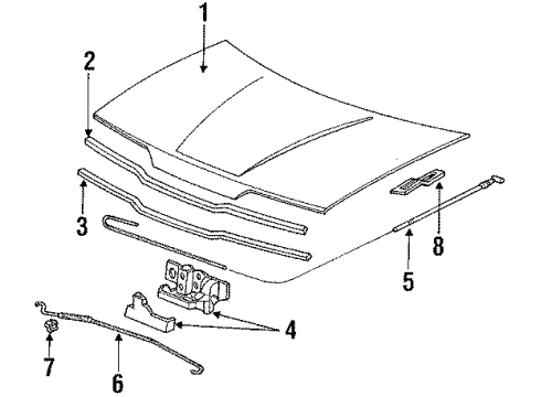 1990 Acura Integra Hood & Components Stay, Hood Open Diagram for 74145-SK7-305