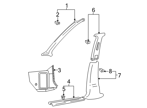 2000 Hyundai Accent Interior Trim - Pillars, Rocker & Floor Trim Assembly-Front Pillar RH Diagram for 85820-25100-ZE