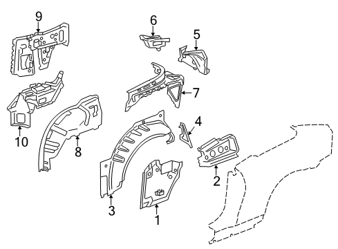 2012 Chevrolet Camaro Inner Structure - Quarter Panel Inner Wheelhouse Diagram for 92223621