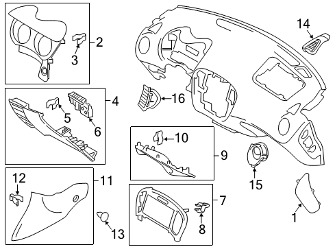 2014 Nissan Juke Cluster & Switches, Instrument Panel Bracket-Switch Diagram for 68167-1KA0A
