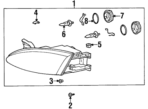 1998 Hyundai Tiburon Bulbs Driver Side Headlight Assembly Composite Diagram for 92101-27050