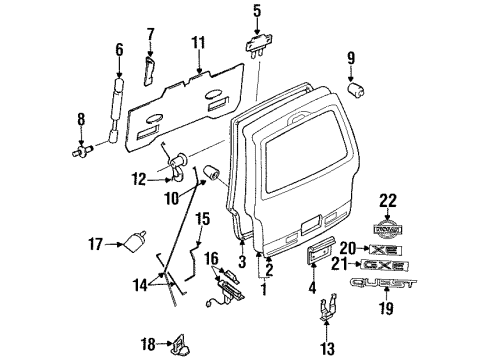 1996 Nissan Quest Lift Gate & Hardware, Exterior Trim Back Door Lock & Remote Control Assembly Diagram for 90500-1B021