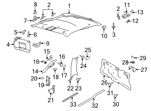 2014 Ford F-150 Interior Trim - Cab Headliner Retainer Diagram for 2L1Z-78311A70-AA