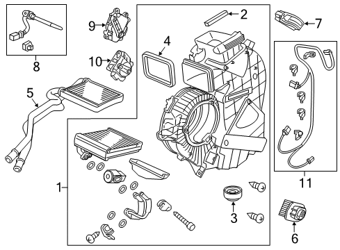 2015 Honda Odyssey Auxiliary Heater & A/C Evaporator Assembly Diagram for 80226-TK8-A02