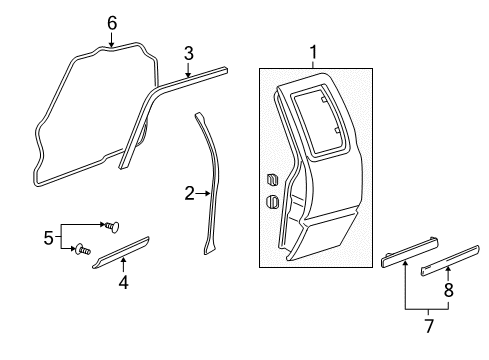 2001 GMC Sonoma Rear Door & Components, Exterior Trim Door Weatherstrip Diagram for 15113129