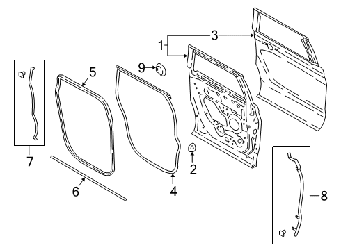 2019 Ford Expedition Rear Door Rear Weatherstrip Diagram for JL1Z-7828124-A