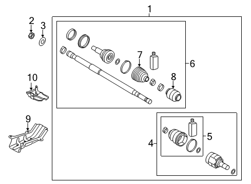 2018 Kia Forte Drive Axles - Front Joint Kit-Front Axle Differential Diagram for 49535A7180