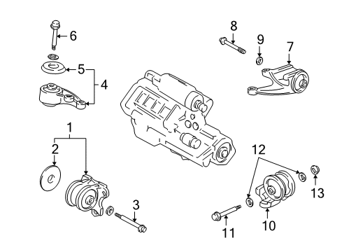 2004 Acura NSX Engine & Trans Mounting Rubber Assembly, Front Engine Mounting Diagram for 50840-SL0-900
