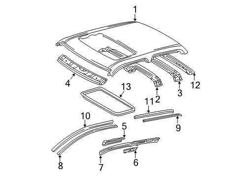 2002 Toyota Tacoma Roof & Components Side Rail Reinforcement Diagram for 61247-35011