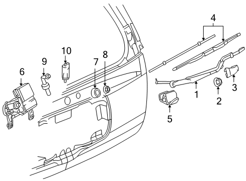2007 Buick Rainier Rear Wiper Components Ramp-Rear Window Wiper Arm Parking Diagram for 25866386