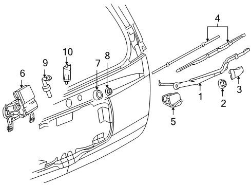 2007 Buick Rainier Rear Wiper Components Washer Hose Diagram for 88987513