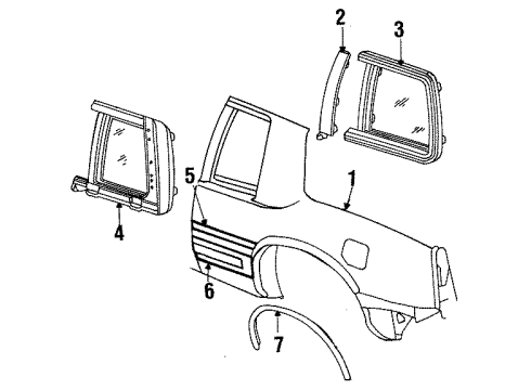 1989 Cadillac Eldorado Quarter Panel & Components Kit-Molding O/P Front Of Rear W/Opening Center Lower Diagram for 20501730