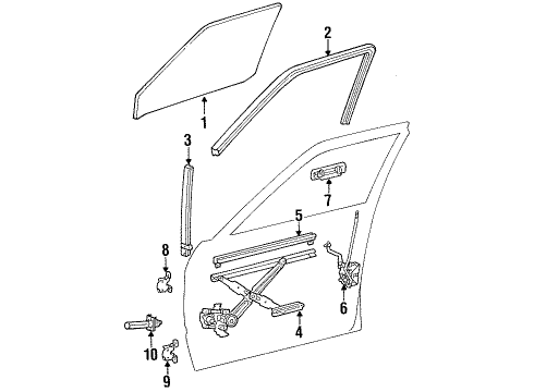 1990 Toyota Land Cruiser Front Door Glass & Hardware Regulator Sub-Assy, Front Door Window, LH Diagram for 69802-90A00