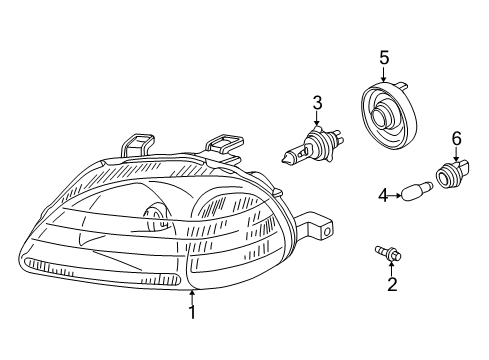 2000 Honda Civic Headlamps Headlight Unit, Passenger Side Diagram for 33101-S01-A02