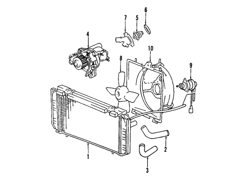 1988 Toyota MR2 Cooling System, Radiator, Water Pump, Cooling Fan Hose, Radiator Diagram for 16576-16030