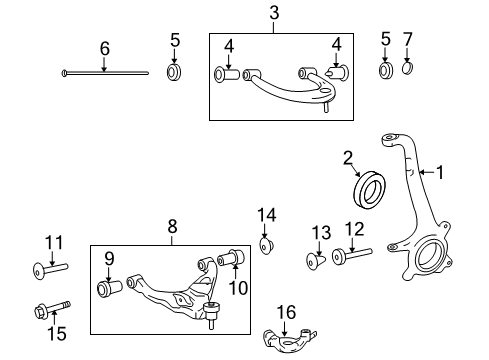 2014 Toyota FJ Cruiser Front Suspension Components, Lower Control Arm, Upper Control Arm, Stabilizer Bar Lower Control Arm Bolt Diagram for 90119-14120