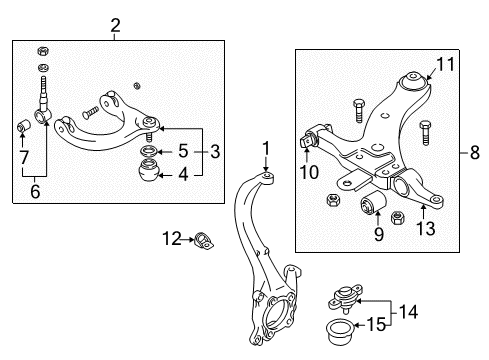2005 Kia Optima Front Suspension Components, Lower Control Arm, Upper Control Arm, Stabilizer Bar Cover-Dust Diagram for 54436-38000