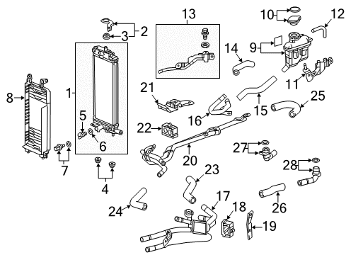 2014 Acura RLX Cooling System - Hybrid Component Guard, Radiator Diagram for 1J070-R9S-000