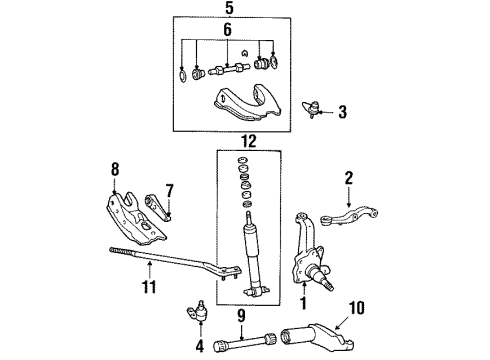 1989 Toyota Pickup Front Suspension Components, Lower Control Arm, Upper Control Arm, Stabilizer Bar Steering Arm Diagram for 45612-35180
